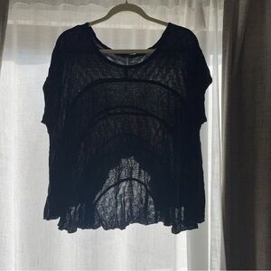 Free People Black Sheer Short Sleeve Top